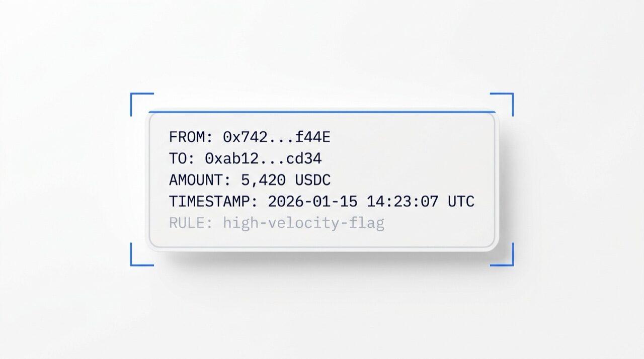 Didit Transaction Monitoring, ligne de transaction scannée avec moteur de règles et superpositions de vélocité.