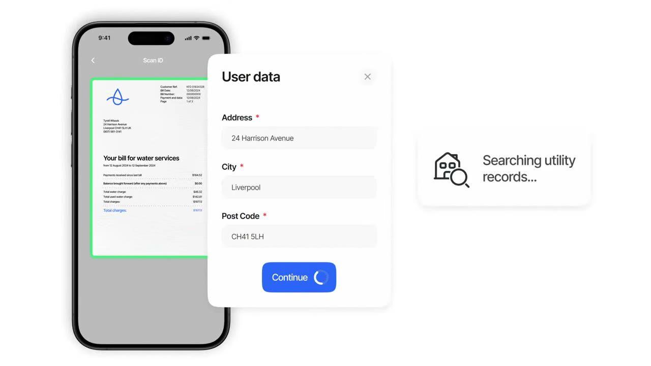 Didit Proof of Address, upload a utility bill or statement; we OCR it server-side.